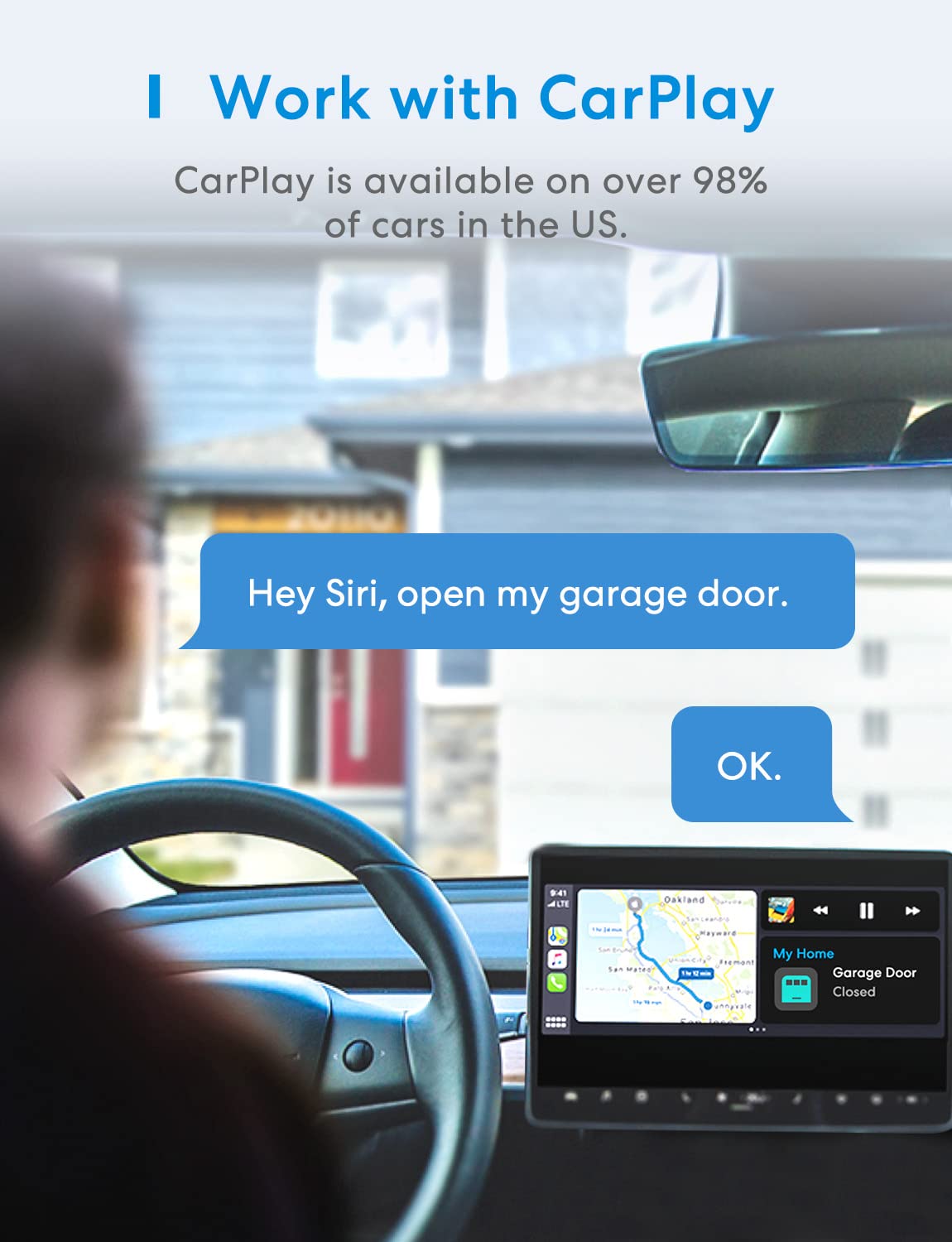 meross Smart Garage Door Opener Remote, Compatible with Apple HomeKit, Amazon Alexa, Google Assistant, CarPlay and SmartThings, No Hub Required