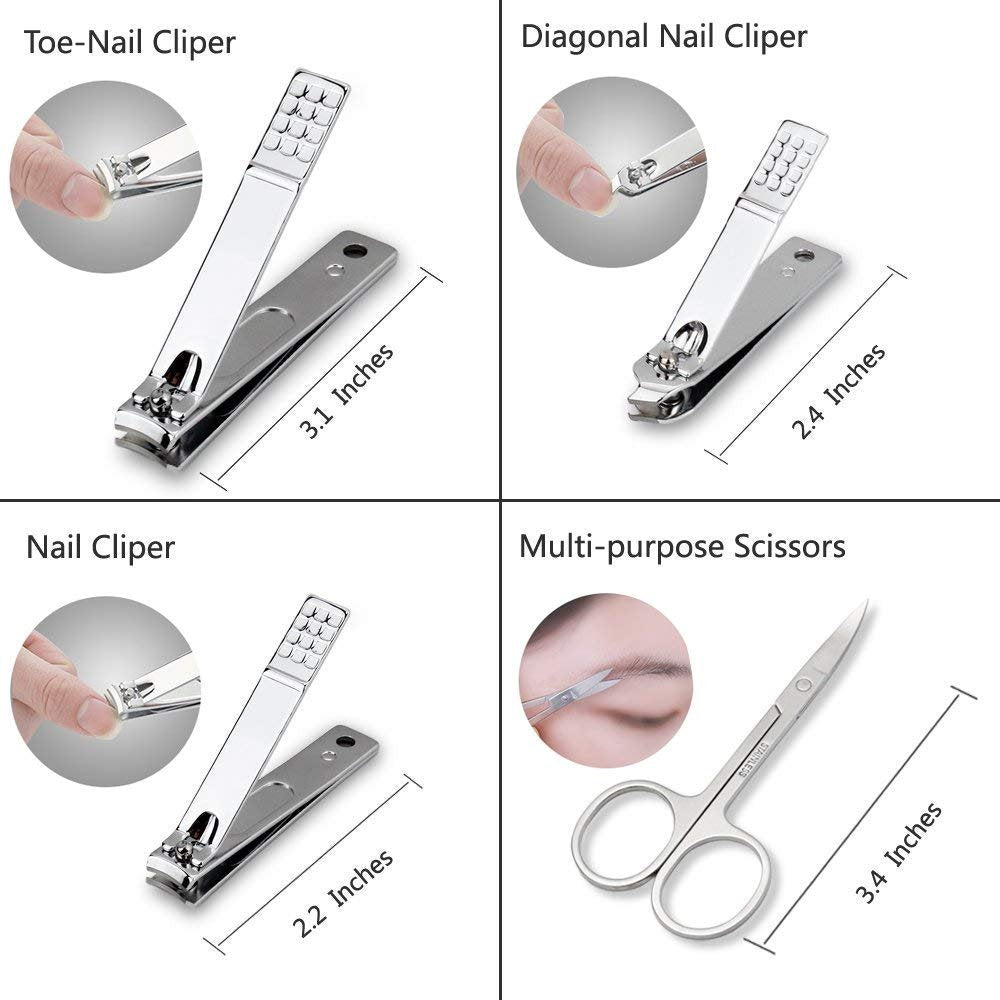 ZIZZON Manicure, Pedicure Kit, Nail Clippers Set of 12Pcs, Professional Grooming Kit, Nail Tools with Luxurious Travel Case Black
