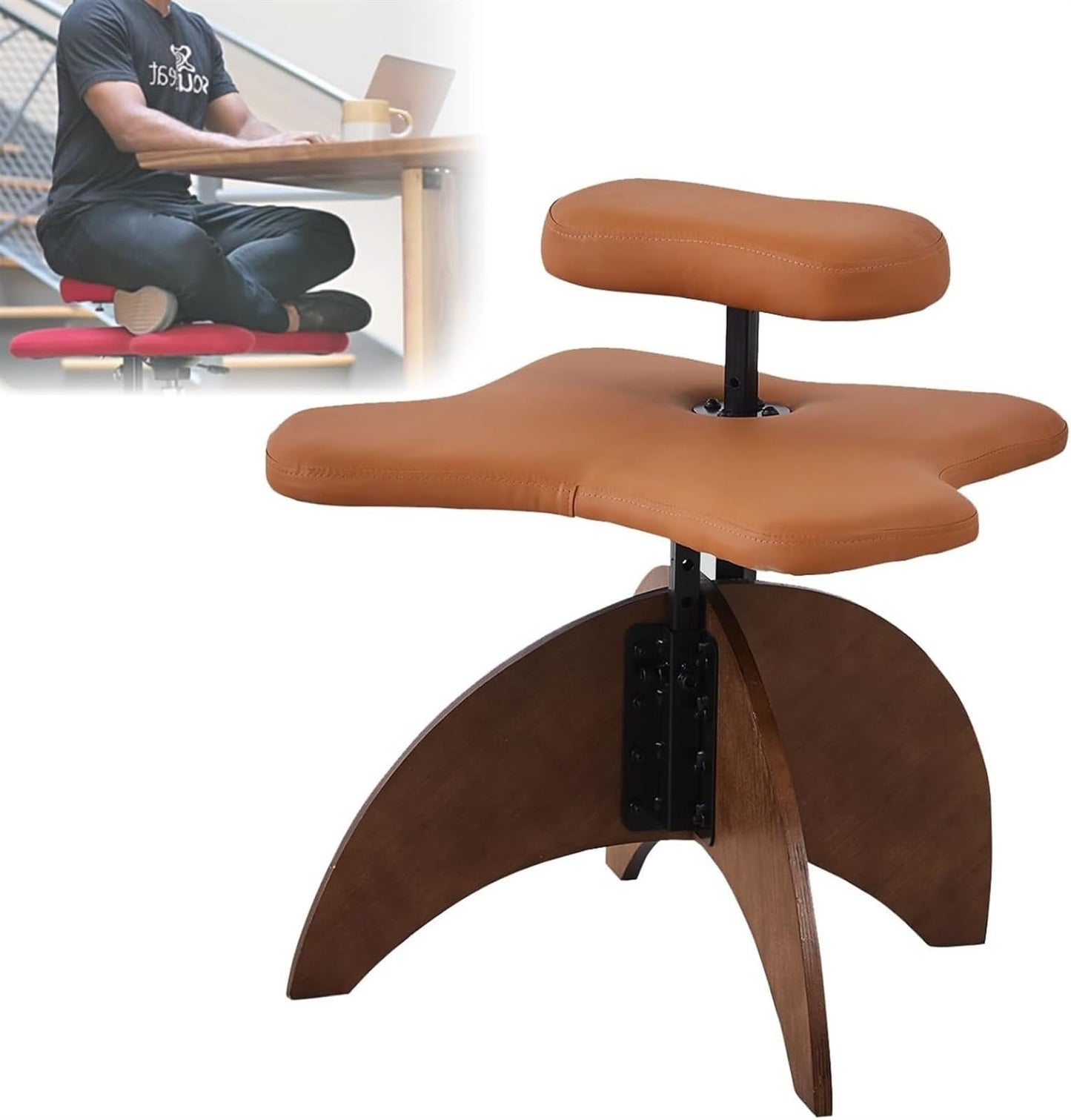 Meditation Chair,Cross Legged Chair, Ergonomic Cross Legged Chair for Office or Home, Knee Support Chair Posture Corrective Seat with Height Adjustable(Orange)