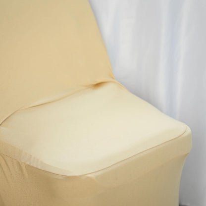 1 Set Efavormart Champagne Spandex Stretch Folding Chair Covers for Party Dining Chairs W/Metallic Glittering Back