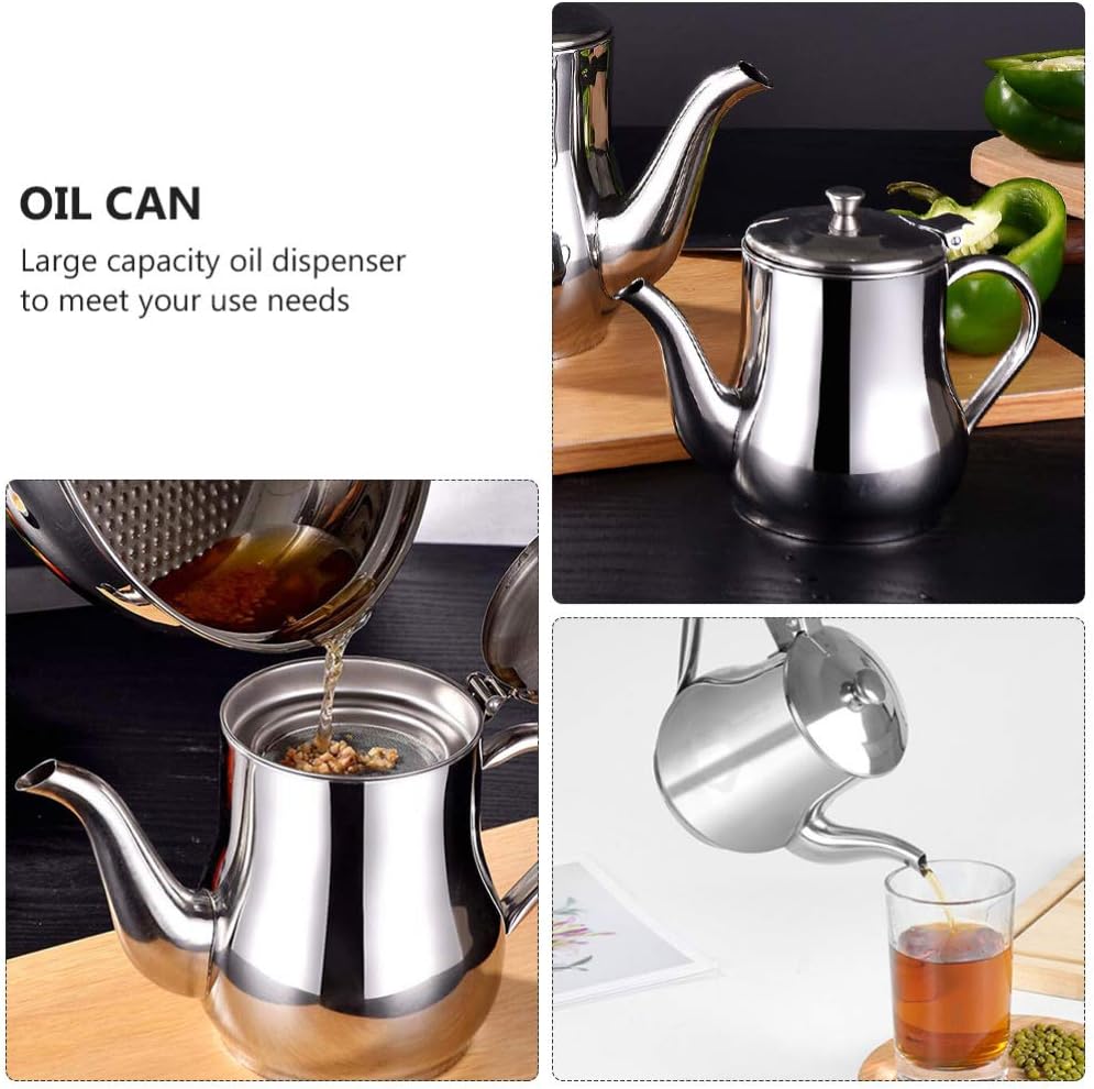 DOITOOL Stainless Steel Oil Strainer Pot, Oil Dispenser with Removable Strainer, Grease Storage Can for Home Kitchen