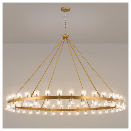 AEULYTIR 70 Inch Gold Wagon Wheel Chandelier with Crystal Shade, 72 Lights, Modern Farmhouse Style, Ideal for Dining Room, Kitchen, Entryways