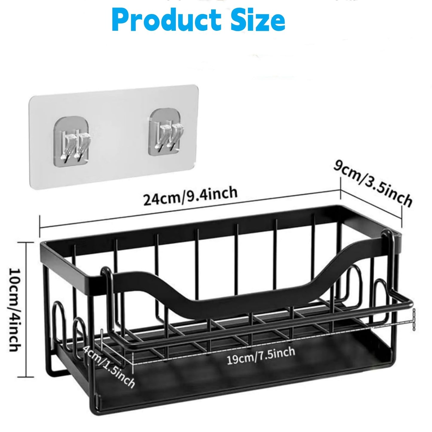 SWILLE Sponge Holder for Kitchen Sink - Sink Caddy Organizer with Auto Drain Tray, Detachable Towel Rack, Stainless Steel Kitchen Counter Organizer Rack, Black