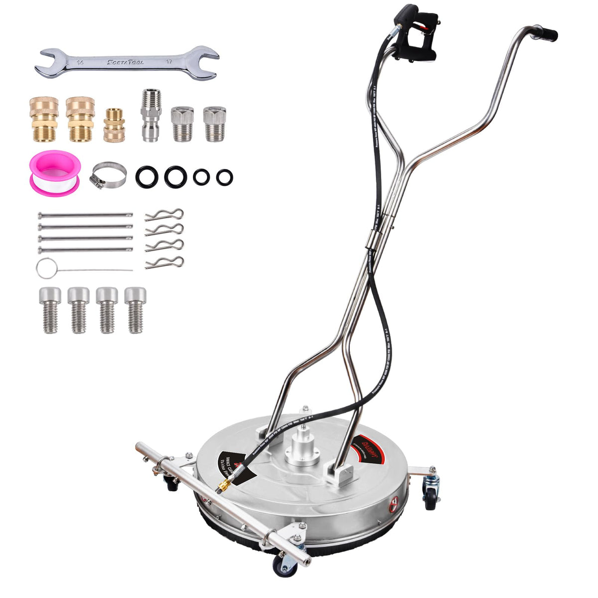 DAIMOT 24" Pressure Washer Surface Cleaner with 5 Nozzles Water Broom - Stainless Steel Surface Cleaner for Pressure Washer Attachment for Concrete, Patio, Sidewalk, Deck and Driveways, 4200 PSI