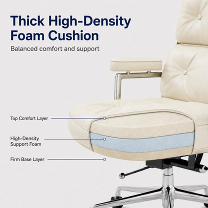 OTDMEL Home Office Chair with Top Grain Leather, Padded Armrests, Mid-Back Upholstered Executive Leather Desk Chair, Aluminum Frame, Adjustable Height, 360 Swivel, Rolling Wheels, 350lbs Capacity
