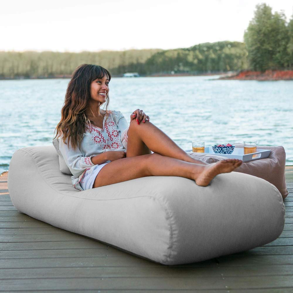 Outdoor Poolside Bean Bag Chair for Adults Lounger Granite Grey 72X26 Beach Style Solidcolor Durable All-Weather Chaise Squishy Feel Relax Traditional Patio Deck Porch Cover Cushion Included