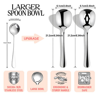 4-Piece Serving Spoons, 18/8 stainless steel Spoon, Large Buffet Serving Spoon, Heavy Duty 304 Stainless Steel, Tabletop Flatware Utensil for Banquet, Cooking, and Kitchen