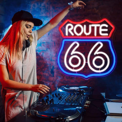 Route 66 Neon Sign Historic US High Way Acrylic LED Sign for Bedroom Wall Decor Blue Neon Light Game Room Wall Sign Party Light Club Neon Accessory