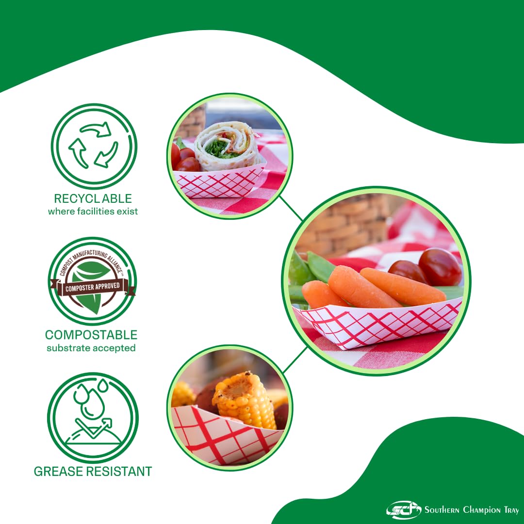 Southern Champion Tray 0401 #25 Southland Paperboard Red Check Food Tray, 1/4 lb Capacity (Case of 1000)