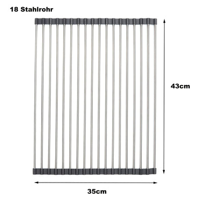 ViWaVee Dish Drainer Tableware, Foldable and Removable Dish Drainer Over The Sink, Drying Mat, Draining Rack Sink for Cups, Fruit, Vegetables, Super Kitchen Organiser (Black (43 x 35))