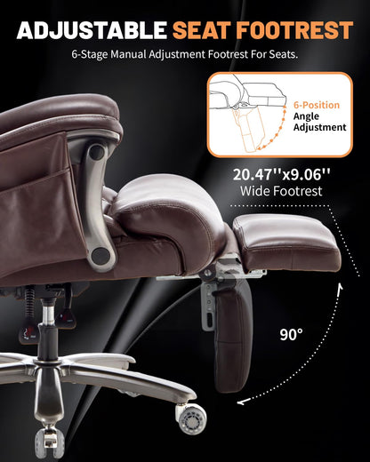800LBS Massage Office Chair with Foot Rest & 8 Points Vibration Heat for Heavy People,Big and Tall Ergonomic Executive Reclining Desk Chairs for Home Office Managerial Use (Brown (Wheel Upgrade))