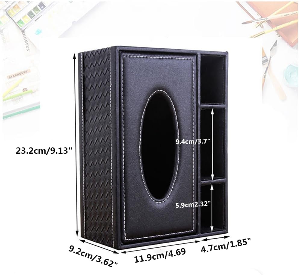PU Leather Tissue Box Cover, Multifunctional Holder with Stationery Remote Control Box, Elegant Home Napkin Holder