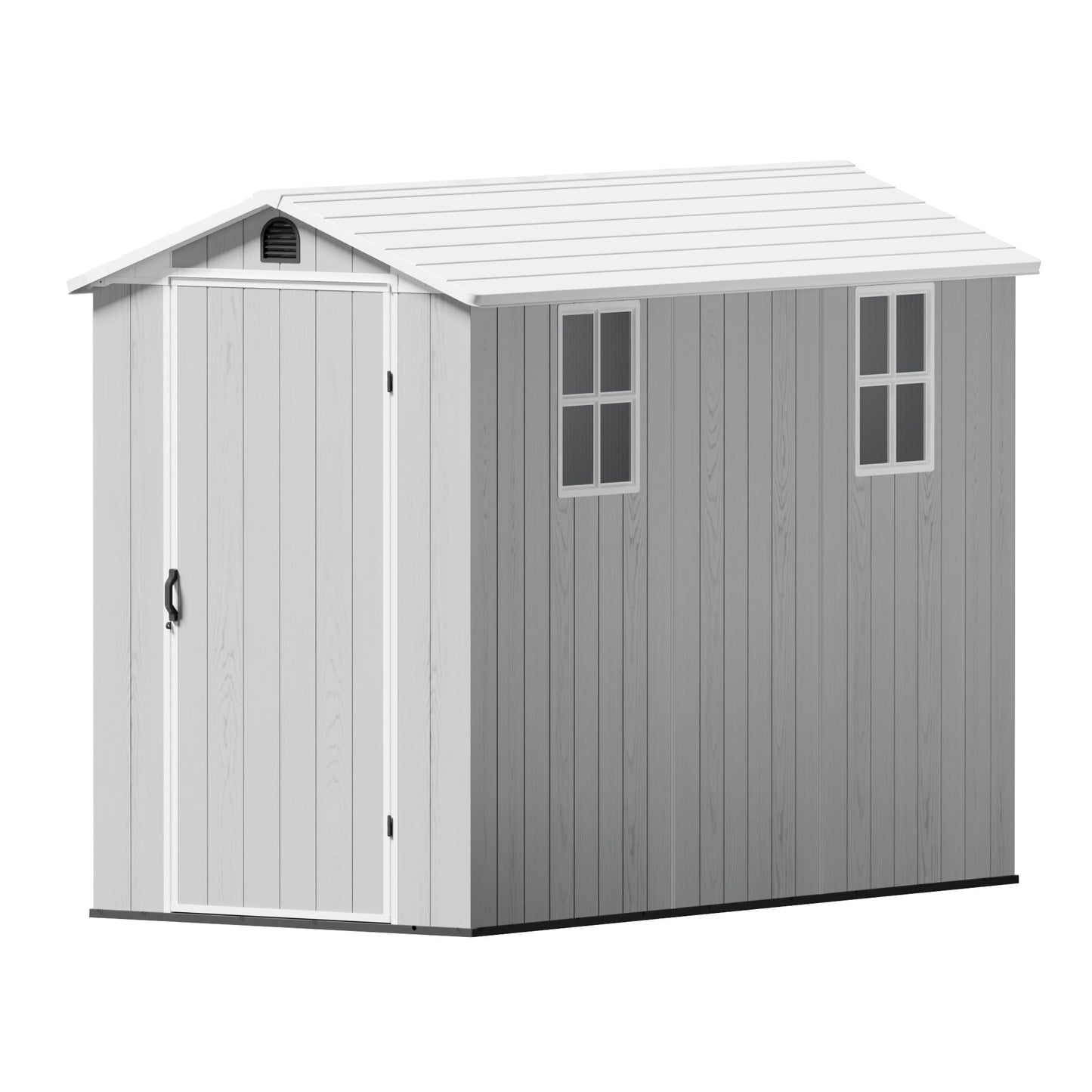 Greesum 4x8FT Plastic Storage Shed with Floor, Resin Outdoor Storaged Sheds with Lockable Door, All Weather Tool Shed with Window and Vent, Easy Assembly for Garden, Patio, Backyard, Light Gray