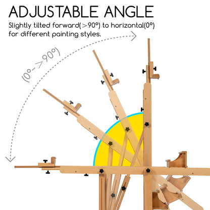 MEEDEN Enlarged Heavy-Duty H-Frame Easel: Artist Solid Beech Wooden Studio Easel - Professional Painting Art Easel Stand with 4 Lockable Wheels & Leveling Bolts - Hold Canvas up to 86" H