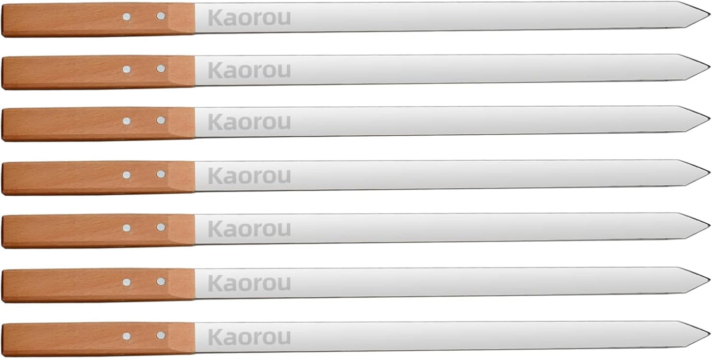kaorou 23 Inch Long,1 Inch Kebab,Set 7 Kabob Skewers Wide Heavy Duty Stainless Steel with Wood Handle Perfect