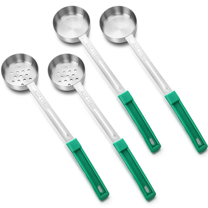 Teenyyou 4 Pcs Portion Control Serving Spoons Portion Control Spoons Ladle Scoops Food Measuring Utensils Proportion Manage Slotted and Unslotted Scoops for Weight Loss(Green,4oz)