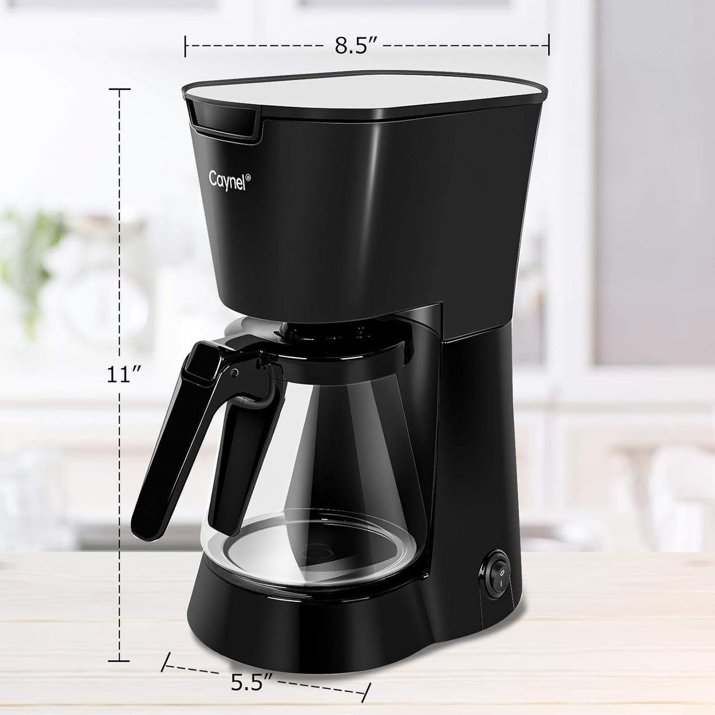 CAYNEL Drip Coffee Machine, 750ML Removable Water Reservoir, 5 Cups, Black