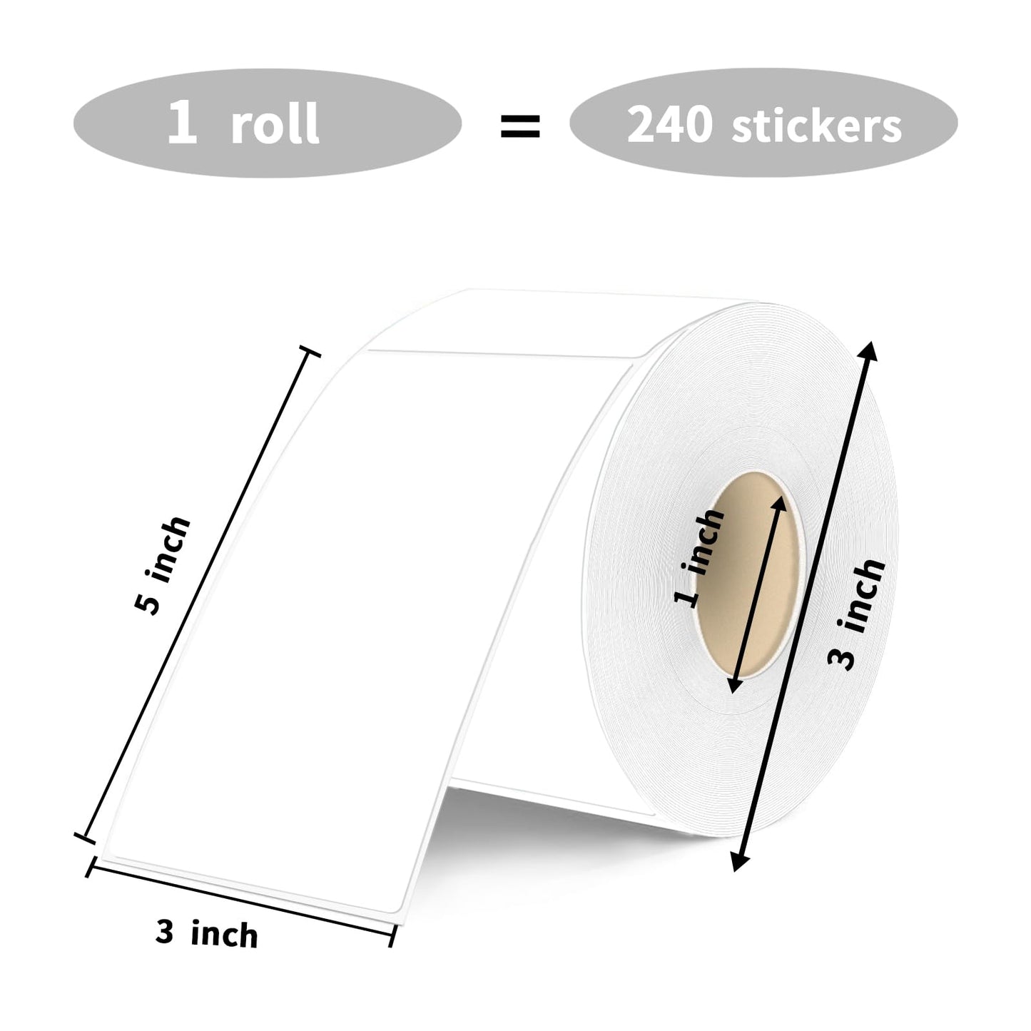 Yeachlaing 3×5 Inch White Removable Thermal Labels,Waterproof Thermal Label,240 Sheets per Roll with Perforated Lines