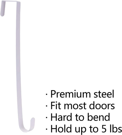 Sattiyrch 15" Wreath Hanger for Front Door - Sturdy Steel Over The Door Hook (White)