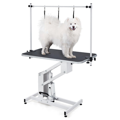 GarveeHome 43.6 in Pet Grooming Table for Large Dogs, Heavy Duty Height Adjustable Dog Grooming Table With Overhead Arm & Noose Height Range 22 in -39 in, Maximum Capacity Up to 350 LBS, White