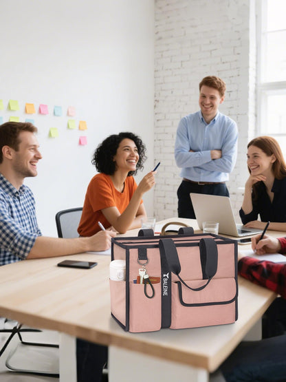 BALEINE Large Utility Tote Bag with Reinforced Bottom, Multi-Pockets and Top Zipper Closure, Perfect for Teachers, Nurses, Travel, Work - Water-Resistant (Medium, Pink)