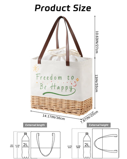 WeaveNove Wicker Picnic Basket for 2 Person, Folding Picnic Basket Set with Waterproof Lining,Canvas and Willow Picnic Hamper with Utensils，for Outdoor, Camping, Beach，Wedding Gifts