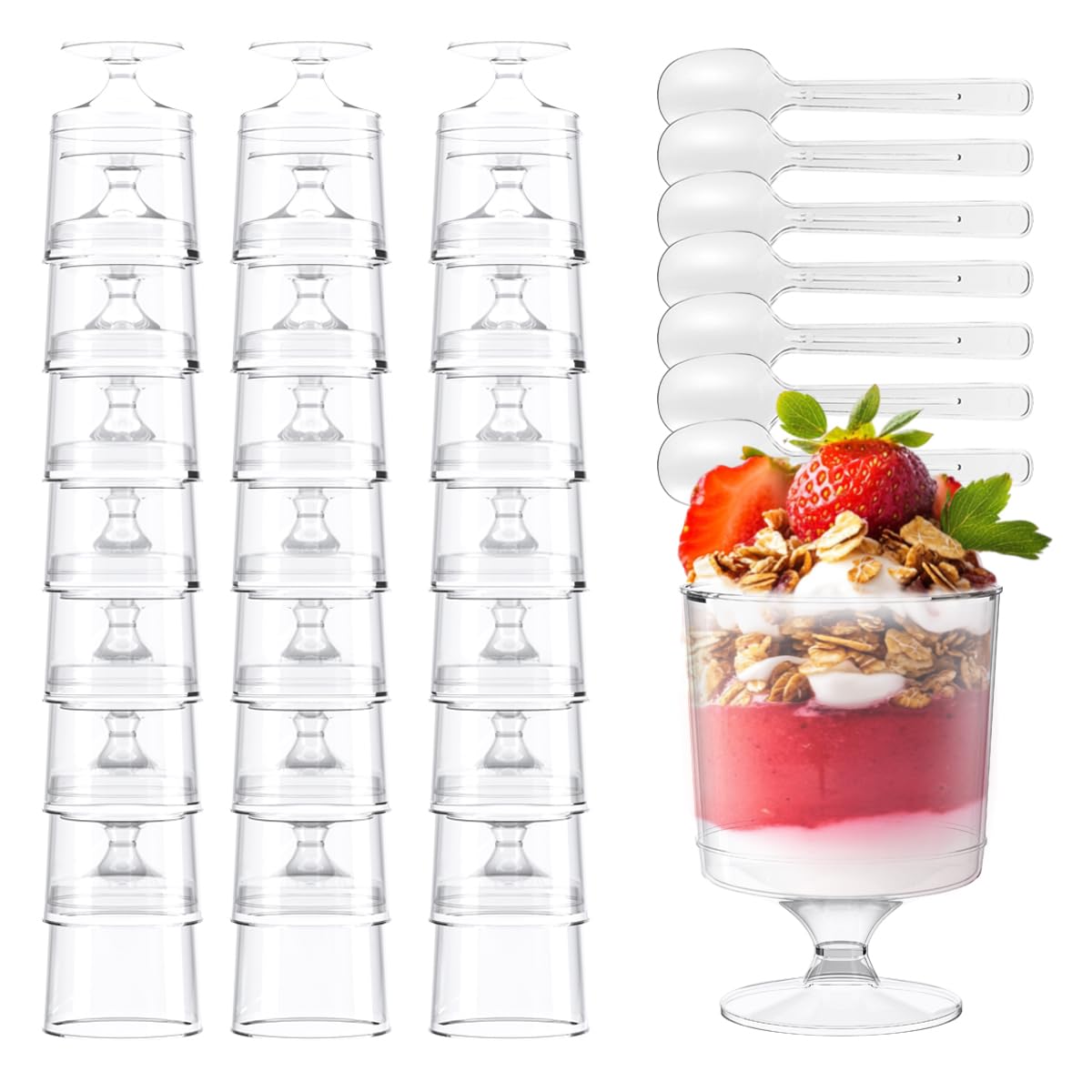 BHHQHH 200 Pack Dessert Cups with Spoons,5Oz Clear Plastic Parfait Cup,Disposable Appetizer Cups Mini Shooter Cups for Fruit Ice Cream Mousse Pudding and Party