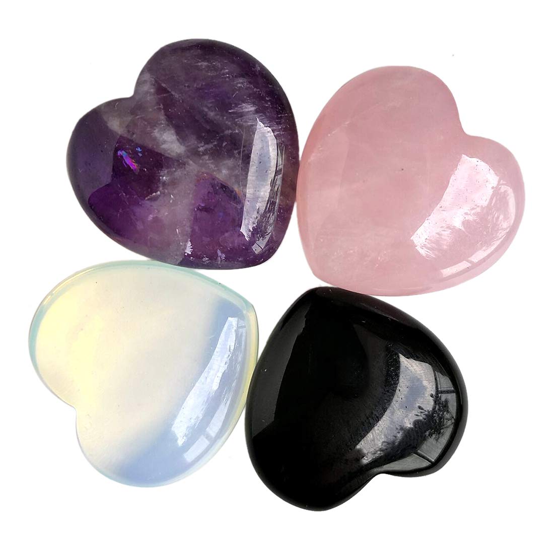 Loveliome 4 Pcs Mix-Color Carved Puff Heart Pocket Stone,Healing Palm Crystal Chakra Reiki Balancing Energy Stone for Jewelry Making(1 Inch)