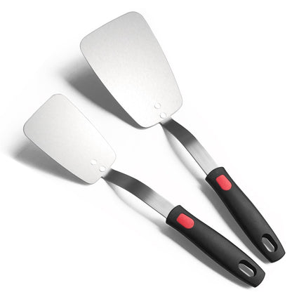 Stainless Steel Flexible Spatula Solid Turner, XiaoZu Thin Metal Spatula for Cast Iron Skillet, Thin Blade and Heat Resistant Silicone Handle, Great for Egg, Cookie, Meat, Crep, Medium + Large