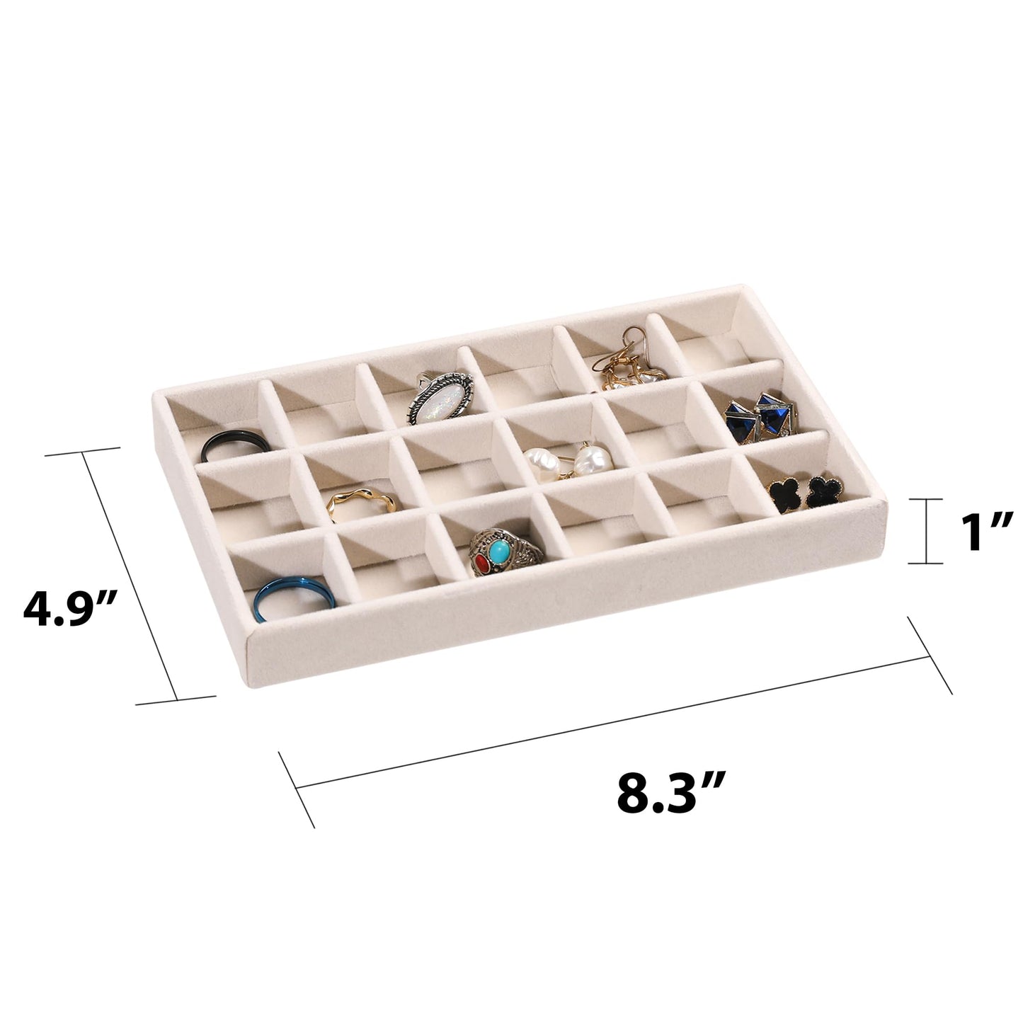 Frebeauty Jewelry Organizer Tray,Stackable Velvet Jewelry Trays,Drawer Inserts Earring Organizer For Women Jewelry Storage Display Case for Rings Stud Necklaces,Set of 4(Beige)