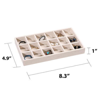 Frebeauty Jewelry Organizer Tray,Stackable Velvet Jewelry Trays,Drawer Inserts Earring Organizer For Women Jewelry Storage Display Case for Rings Stud Necklaces,Set of 4(Beige)