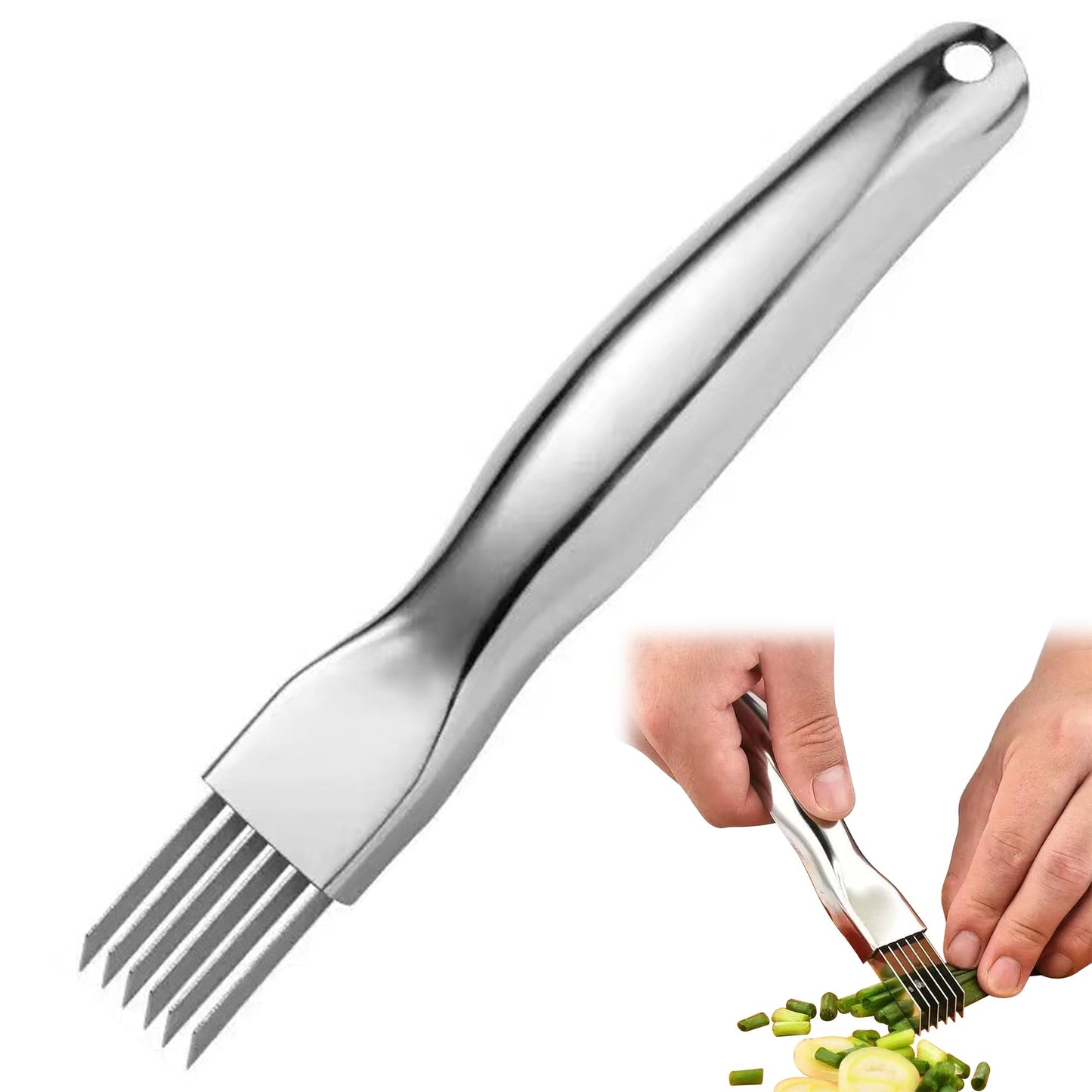 Odetina Shred Silk The Knife, Stainless Steel Green Onion Cutter, Kitchen Safe Vegetable Shredder Slicing Tool Chopping Knife for Scallion Cilantro Chili Herbs Veggies