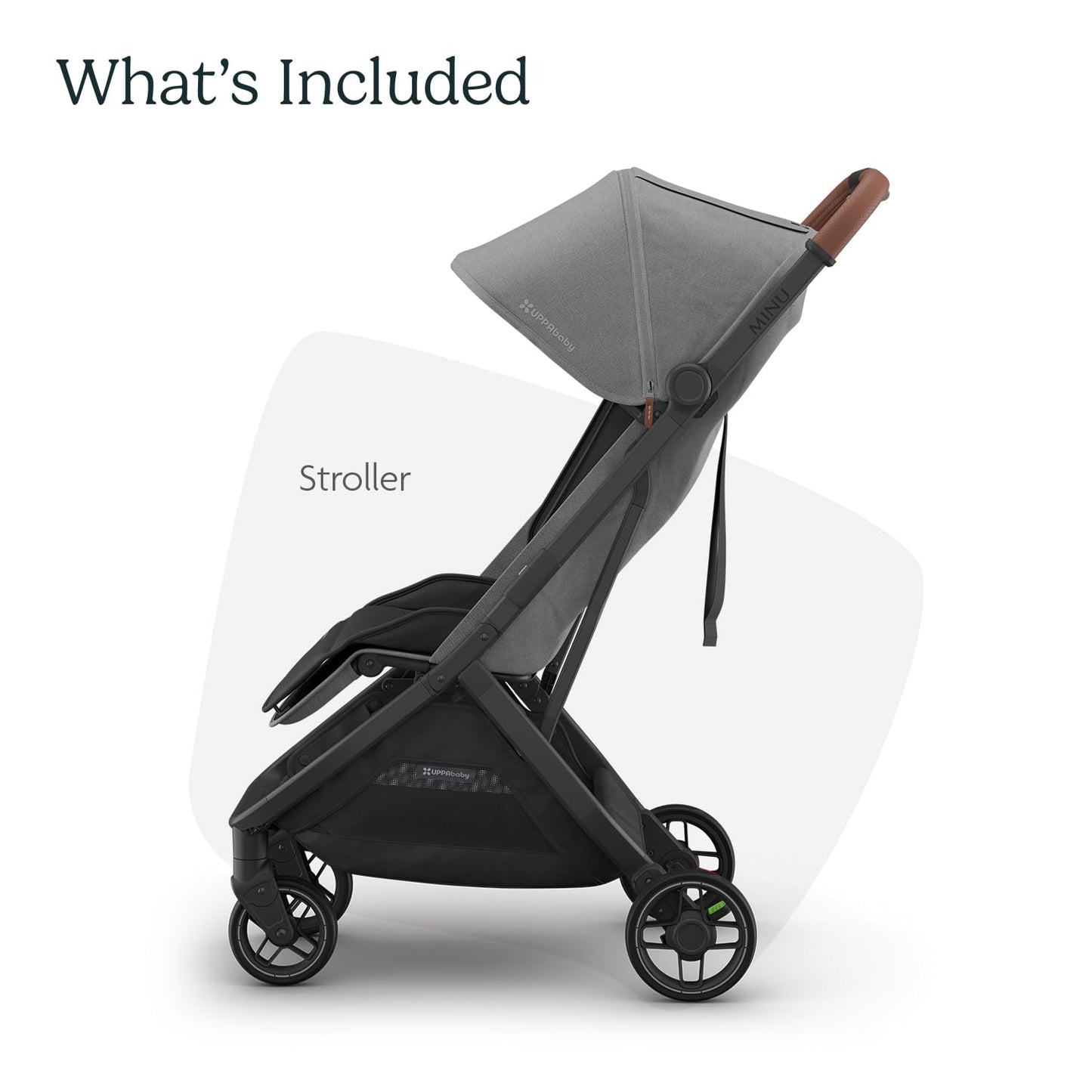 UPPAbaby Minu V3 Travel Stroller - Lightweight + Compact Design - One-Hand Fold + Unfold - from Birth + Overhead Compatible - Greyson (Charcoal Mélange/Carbon Frame/Saddle Leather)