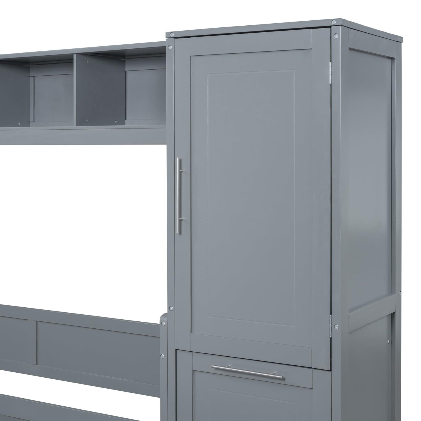 Ball & Cast Full Size Murphy Bed with Closet and 2 Drawers,Hidden Wall Bed with Storage Shelves,Multifunctional Foldable Platform Bed Frame for Samll Space,Bedroom,Guest Room,Easy Assembly,Gray