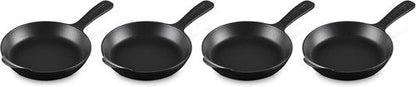 Le Creuset Mini Skillet Set - Enameled Cast Iron Cookware, 4 Pieces, .3 Qt, Matte Black