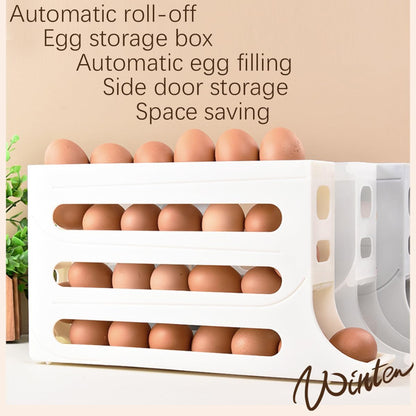 4 Tiers Egg Trays, Egg Holder for Fridge, Auto Rolling Organizer, Space-Saving 30 Large Capacity Egg Dispenser for