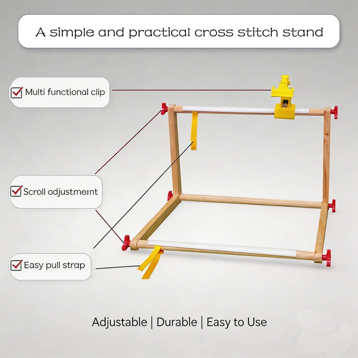 Wooden Cross Stitch Frame & Embroidery Stand with Adjustable Multi-Function Clip, Lap or Table Holder for Needlepoint, Quilting, Craft Supplies