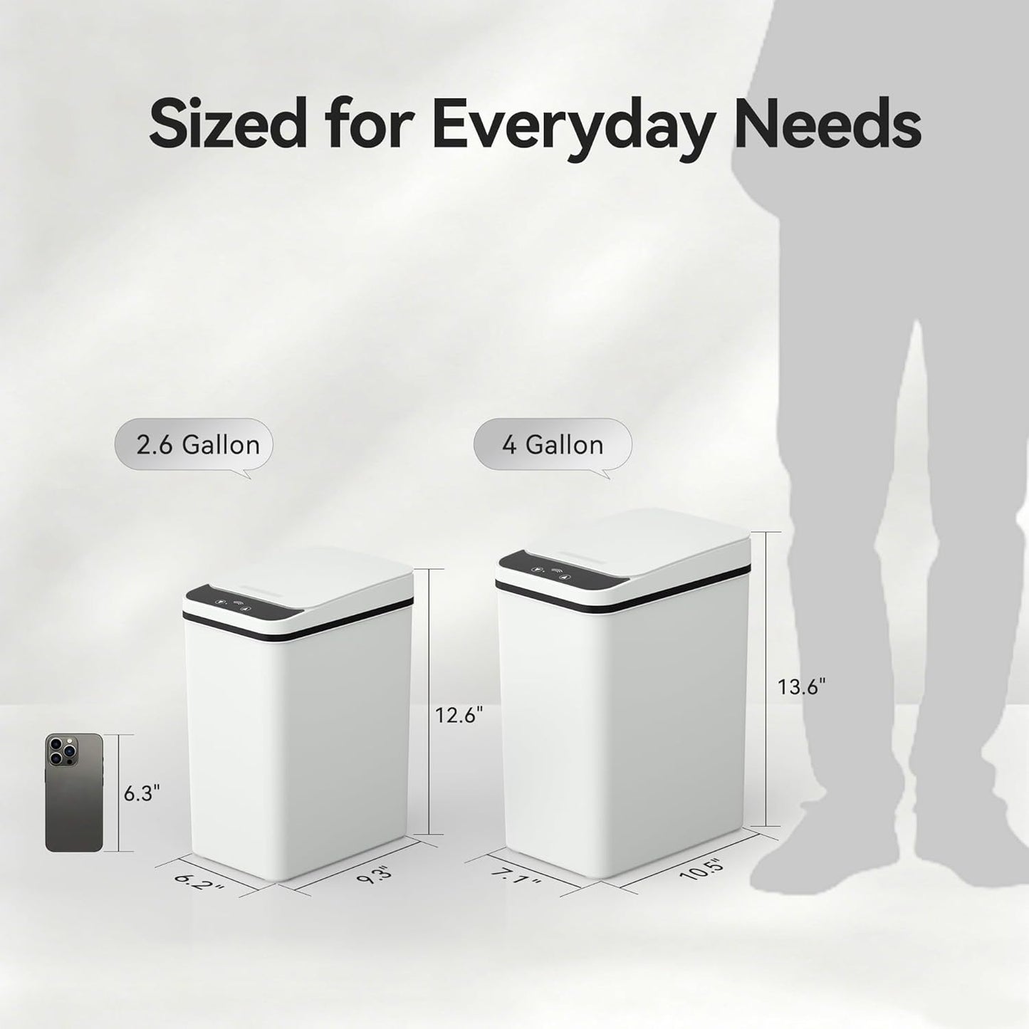2.6 Commercial FRESHLIX Bathroom Garbage Can with Lid, Gallon Diaper Trash Can, Automatic Trash Cans Touchless, Slim
