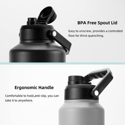 BJPKPK 64 oz Insulated Water Bottle, Dishwasher Safe Half Gallon Water Bottle with Ergonomic Handle, BPA Free Leak Proof Water Jug for Sports, Metal Jug with Anti-slip Bottom, Black