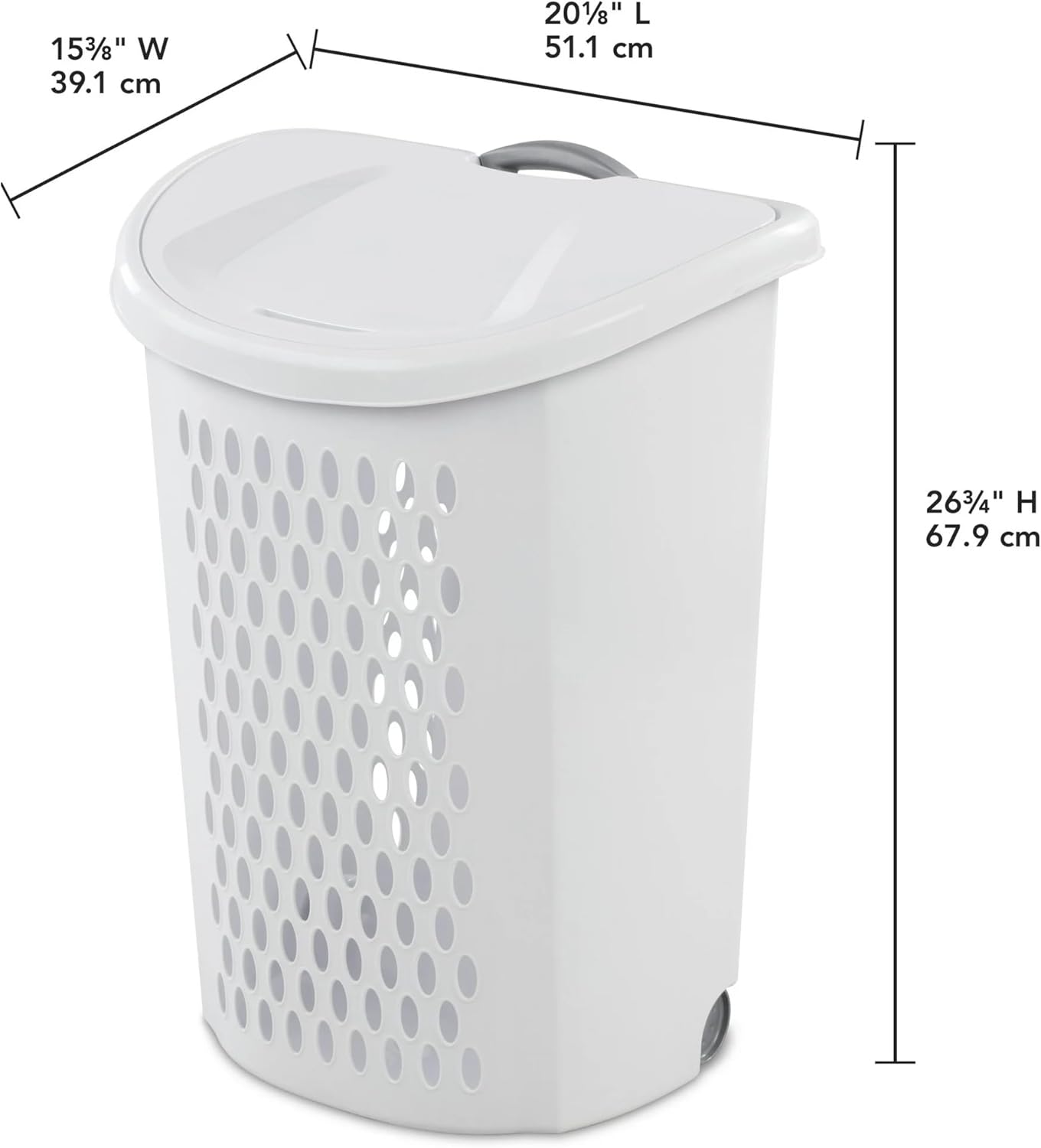 TnLoji Wheeled Plastic Laundry Hamper,Adult-Sized White Rolling Basket,Spacious Storage with Handles for Home & Dorms