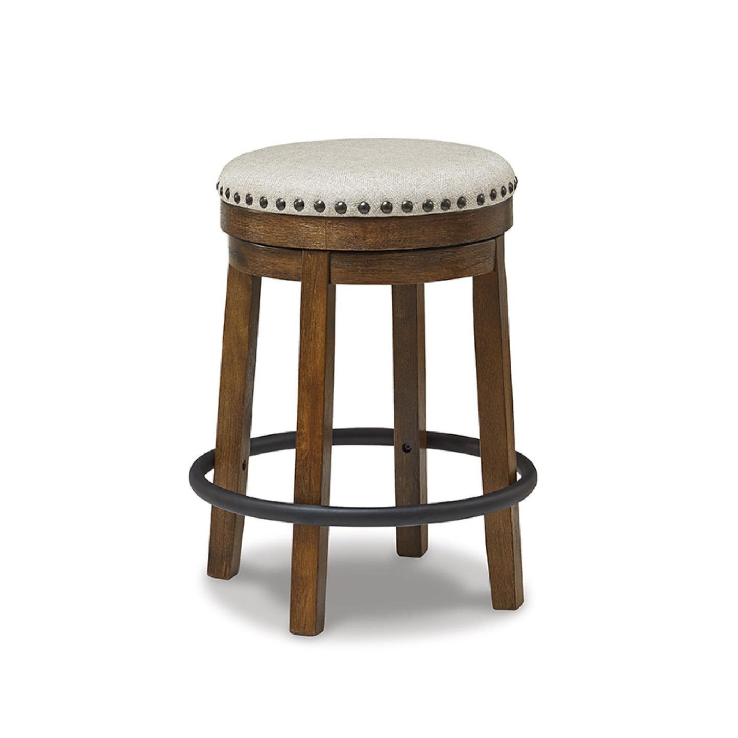 Signature Design by Ashley Valebeck Upholstered Swivel Stool, Cushioned Seat, Woven Fabric Upholstery, Wood, 24" H, Brown & Black