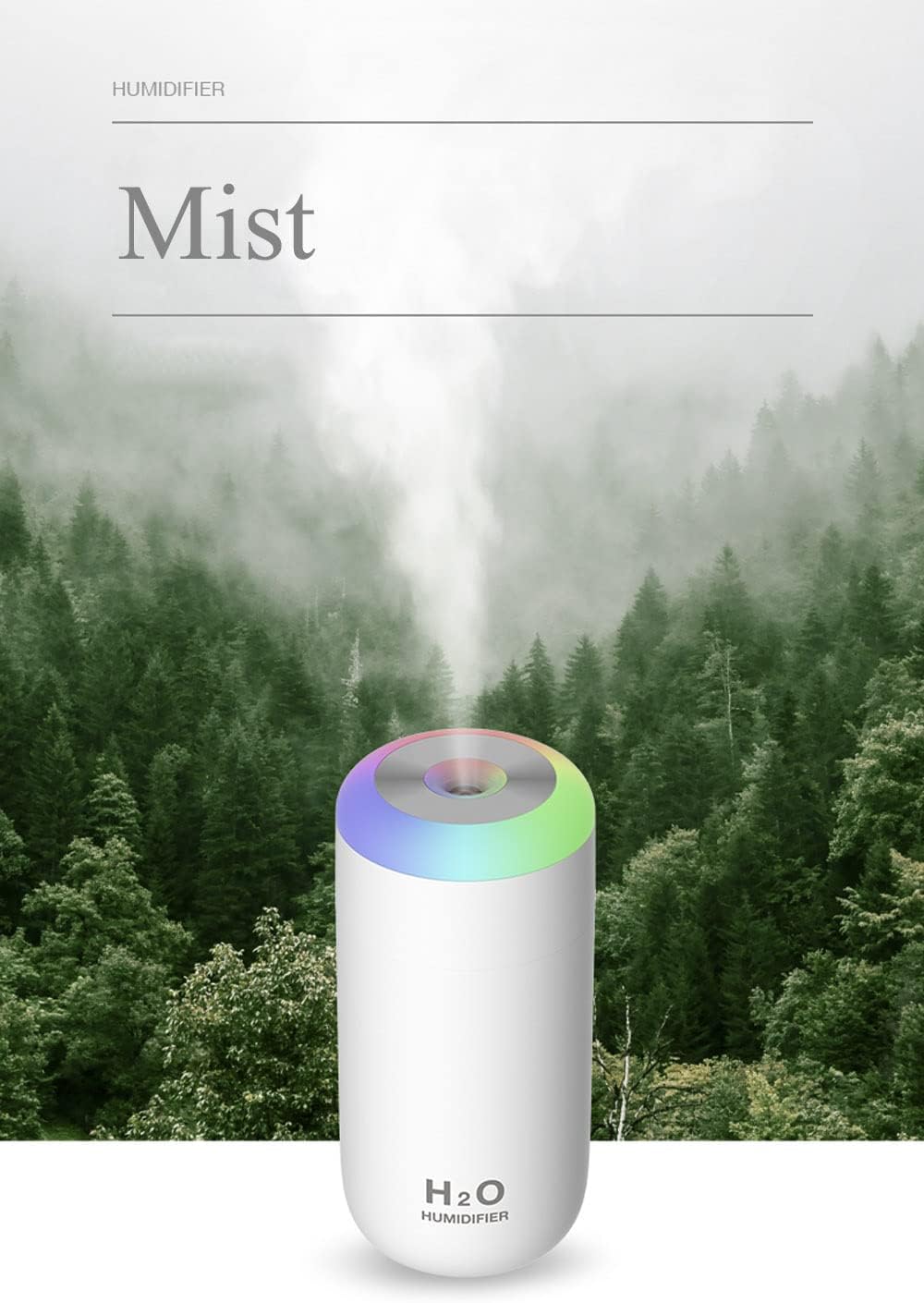 Plant Humidifier, 350ml USB Mini Humidifier for Plants, Small Humidifier with Night Light, Cool Mist for Indoor Use