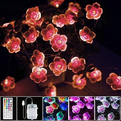 13ft 40LED OMIKA Multicolor Flower Lights Cherry Blossom String Lights Battery Operated & USB Powered, Fairy Lights