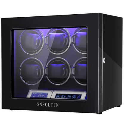 SNEOLTJN Watch Winder for 6 Slots Automatic Watches, Ultra-Quiet Japanese Motors, Built-in LED Illumination and LCD Touchscreen Control