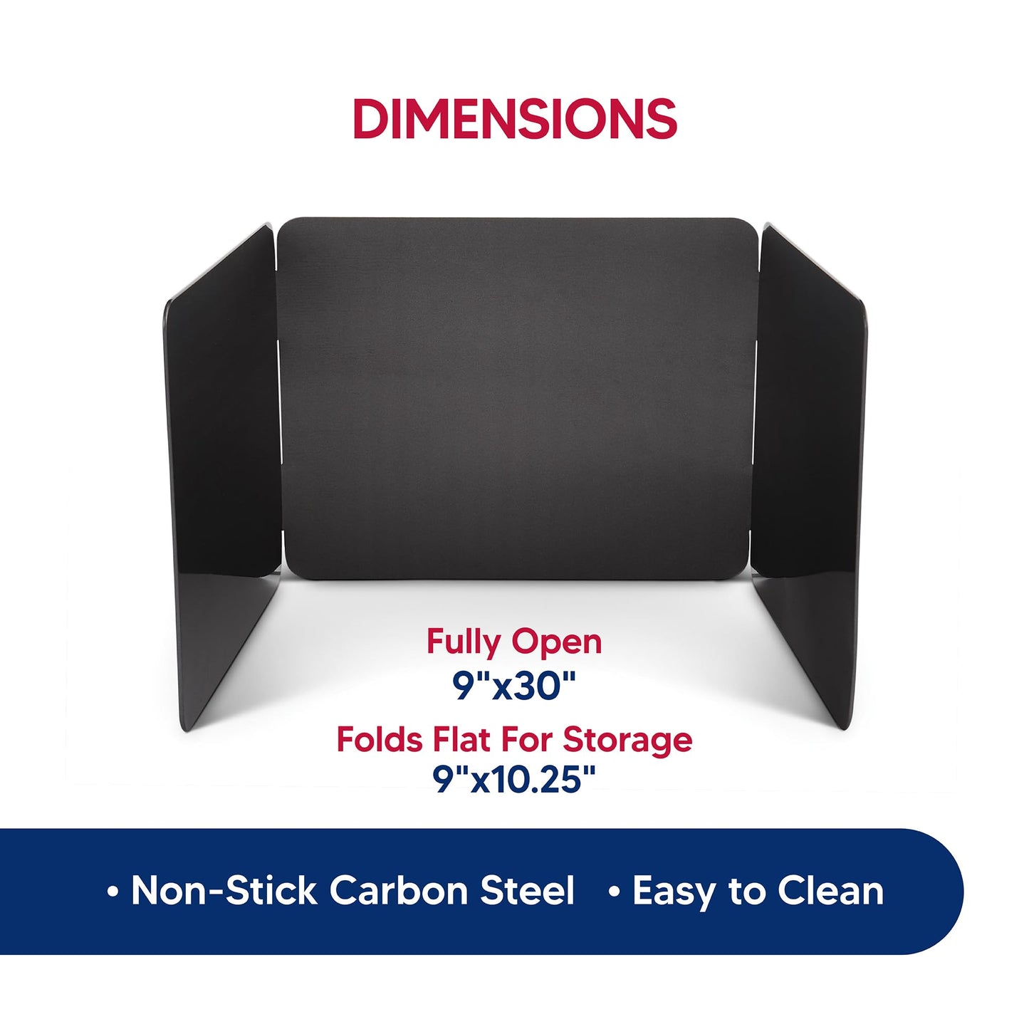 HIC Kitchen 3-Sided Splatter Guard, Non-Stick Carbon Steel, Heat Safe, Folds Flat For Storage, Fits Up To 10.5-Inch Pans And Bowls