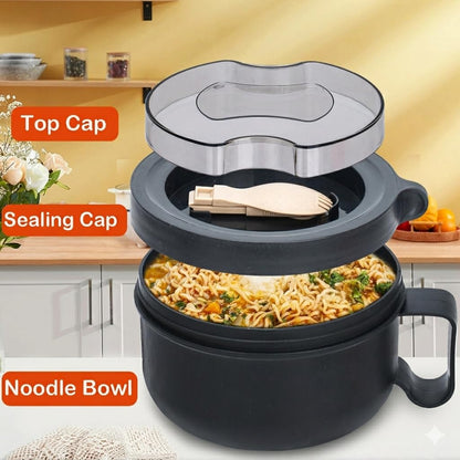Ronanemon 2 Pack Soup Bowl with Handles, Microwave Ramen Bowl with Lid for Soup and Instant Noodles,Oatmeal, Gumbo, Salad,BPA Free(Black Black)