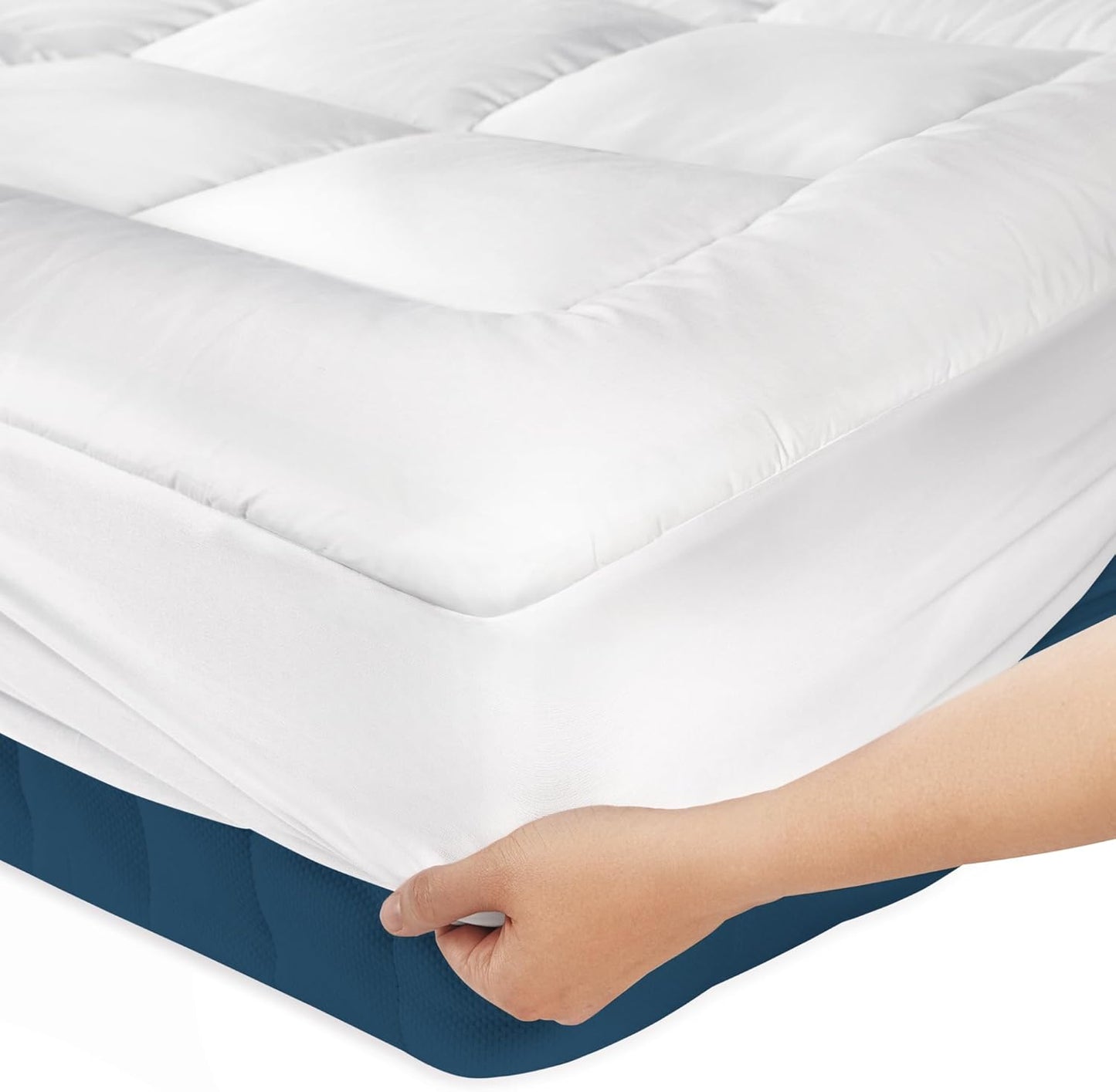 Niagara Cotton King Mattress Topper, Pillow Top Quilted Fitted Cooling Cover for Back Pain, Fits 20 Inches