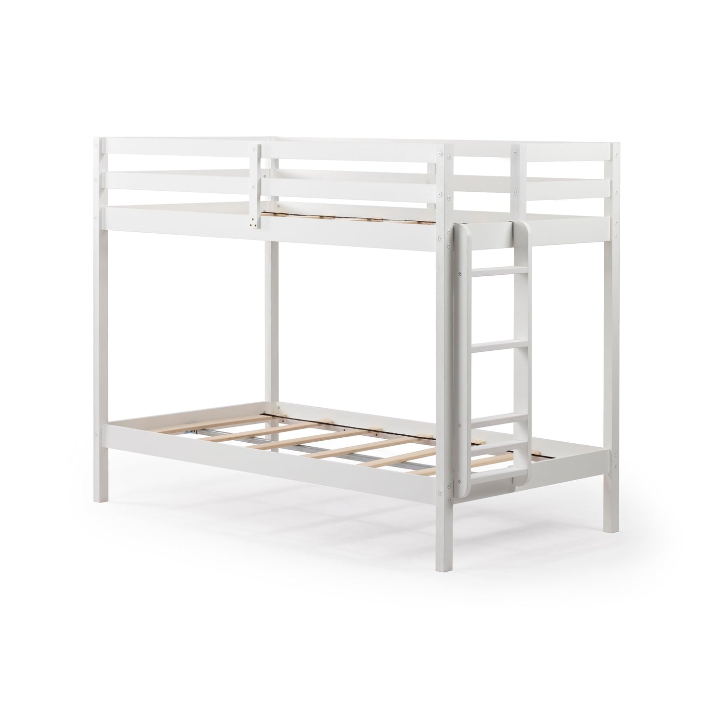 Grain & Grove Bear Twin Over Twin Bunk Bed, Sturdy Bunk Bed Frame for Kids, Plywood Bunk with Ladder, Guardrail, and Slats, No Box Spring Required, Brushed White