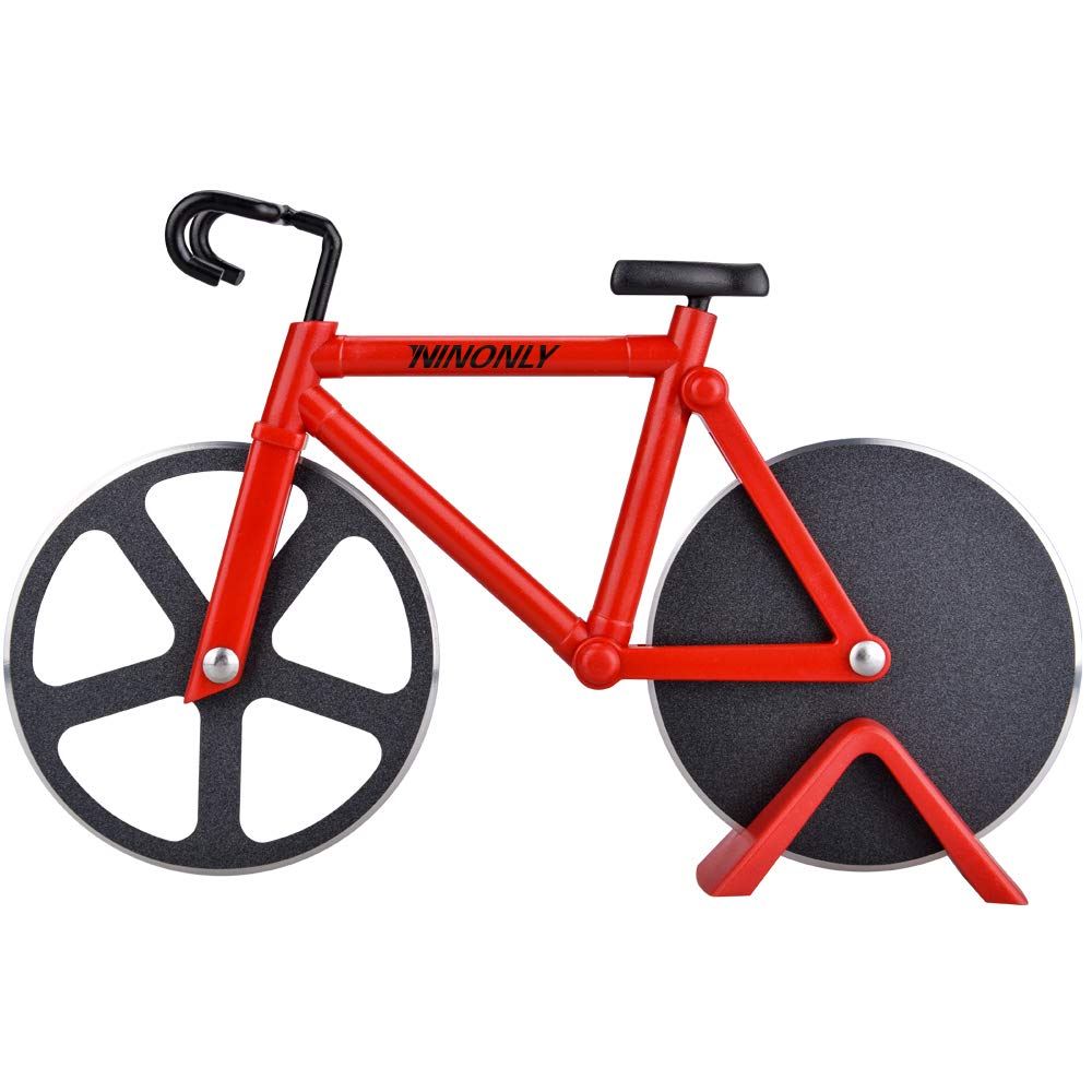 Ninonly Bicycle Pizza Cutter Wheel,Non-stick Bike Pizza Slicer,Stainless Steel Cutting Wheels With a Stand for Pizza Lovers, Housewarming Gifts Cool Kitchen Gadget Cool Men's Gift