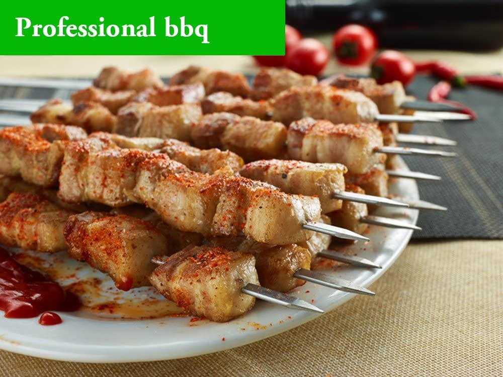 Killer's Instinct Outdoors Flat Metal Grilling Skewers Wider Thicker Stainless Steel Reusable BBQ Sticks Barbecue Skewers 14’’0.16’’0.05’’ Set of 24 Barbecue Metal Kebab Sticks For Grill
